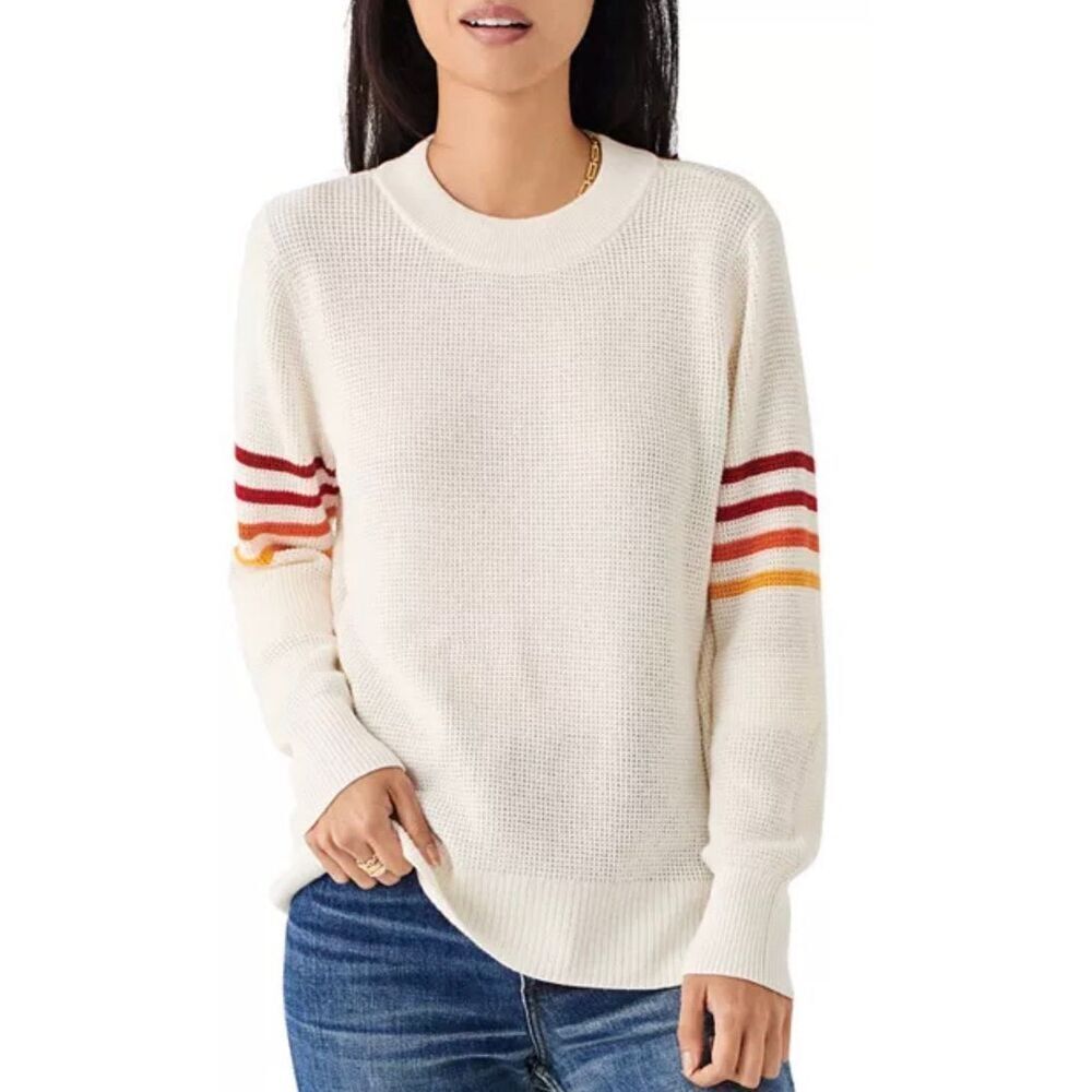 Faherty Throwback Striped Sleeve Sweater Womens Size XL Cotton Cashmere Crewneck